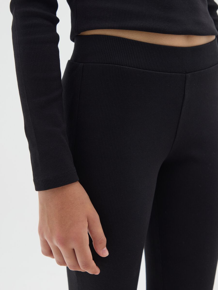 Girls' Black Flare Stretch Cotton Trousers_3