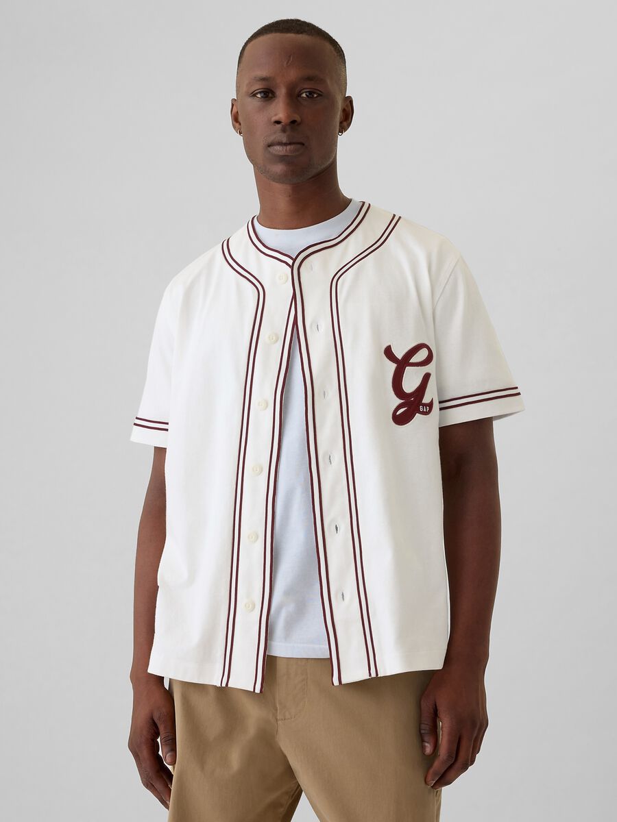 T-shirt da baseball in cotone con ricamo logo_0