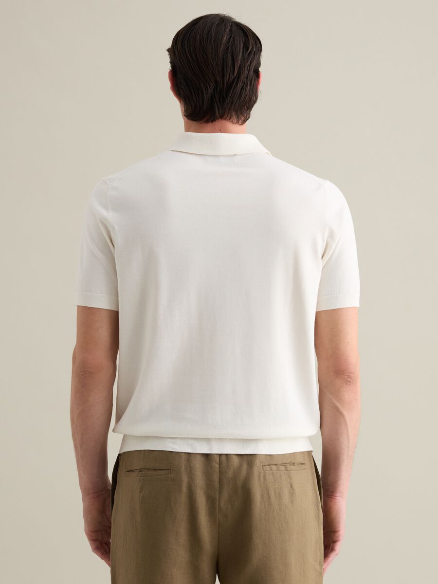 White polo shirt in cotton, silk, and linen_3