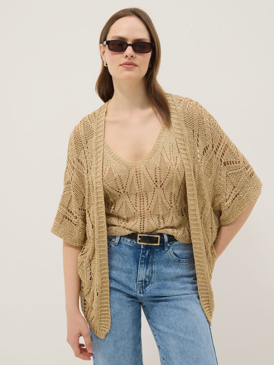 Cardigan beige in misto viscosa traforato_0