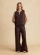 Brown linen-viscose blend wide-leg trousers with side zip fastening_0