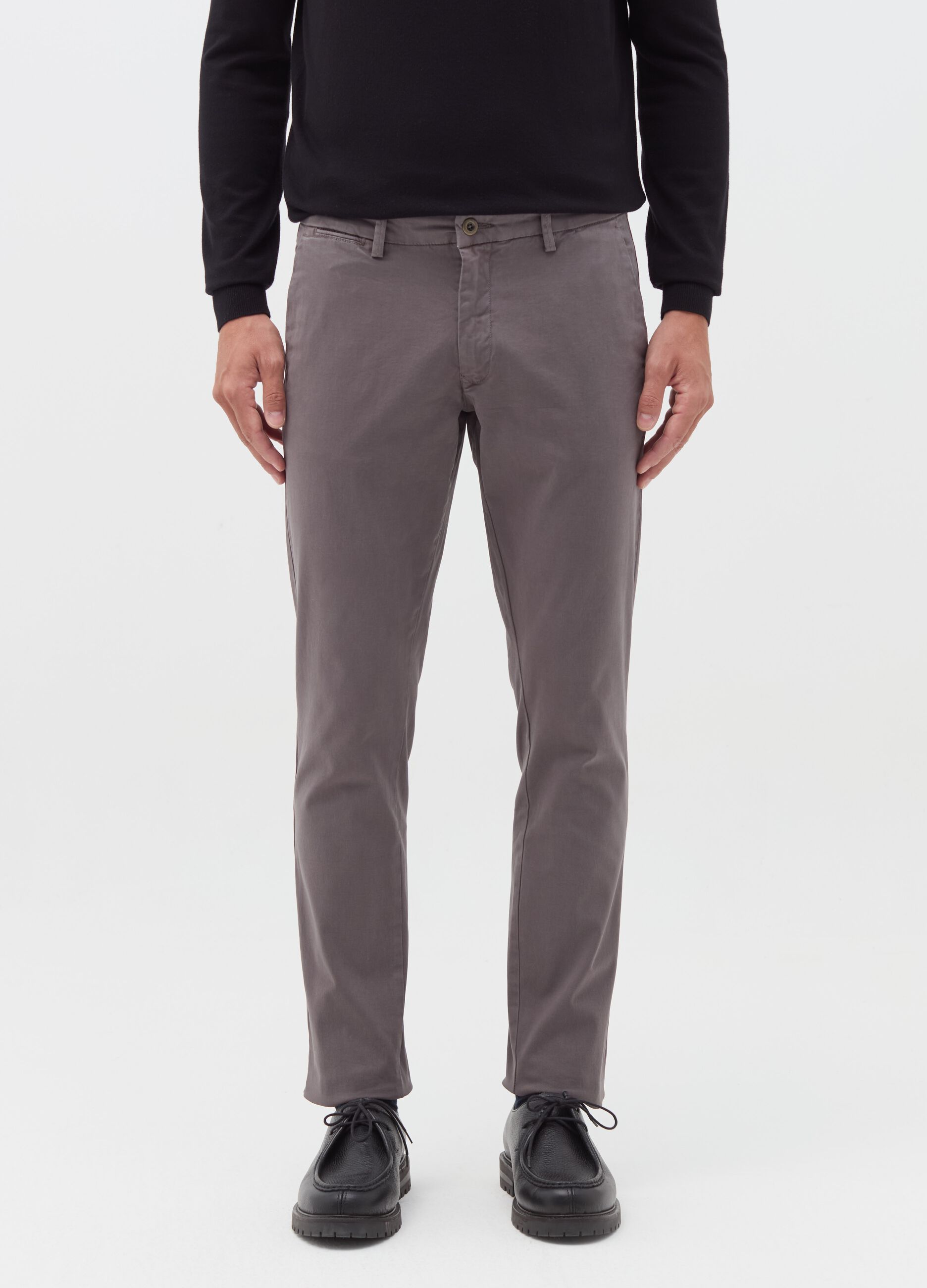 Solid colour stretch cotton chino trousers