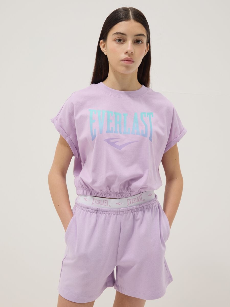 Completo viola in puro cotone con t-shirt e shorts_2