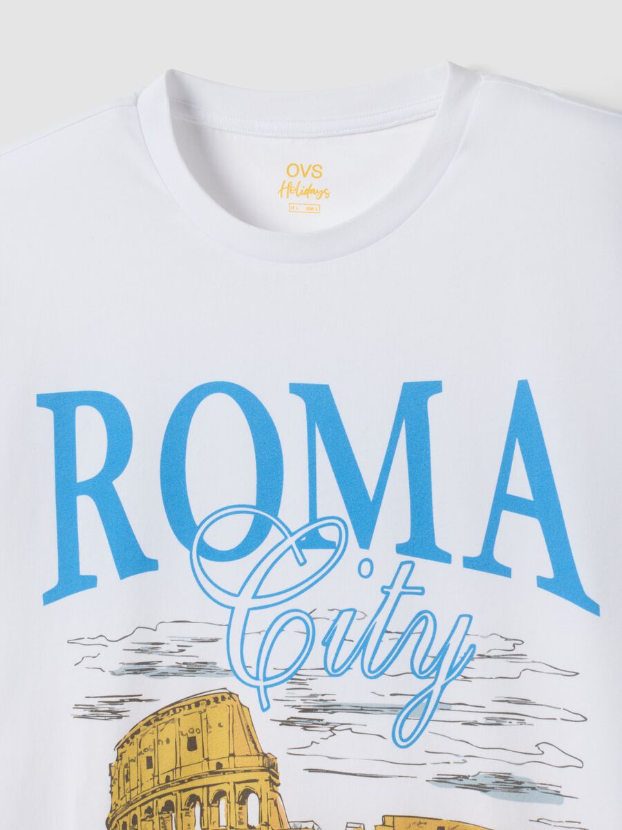 White pure cotton T-shirt with print, regular fit_5