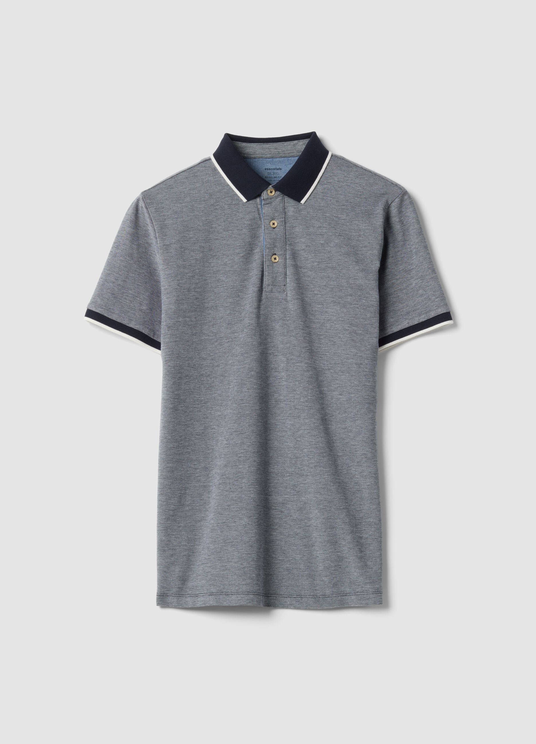 Grey pure cotton polo shirt with classic collar