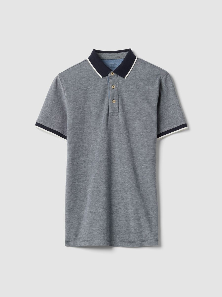Grey pure cotton polo shirt with classic collar_4