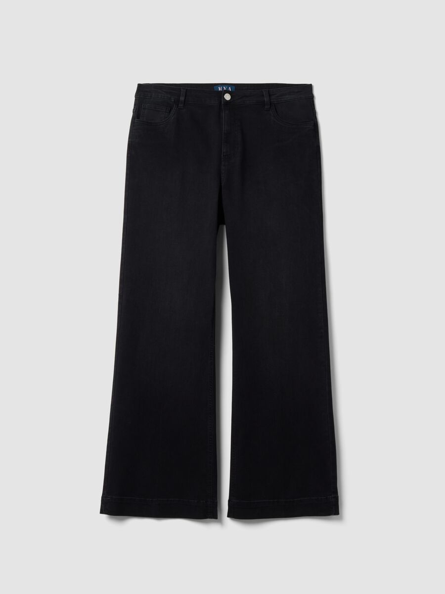 Jeans denim nero in cotone e viscosa elasticizzato bootcut fit_0