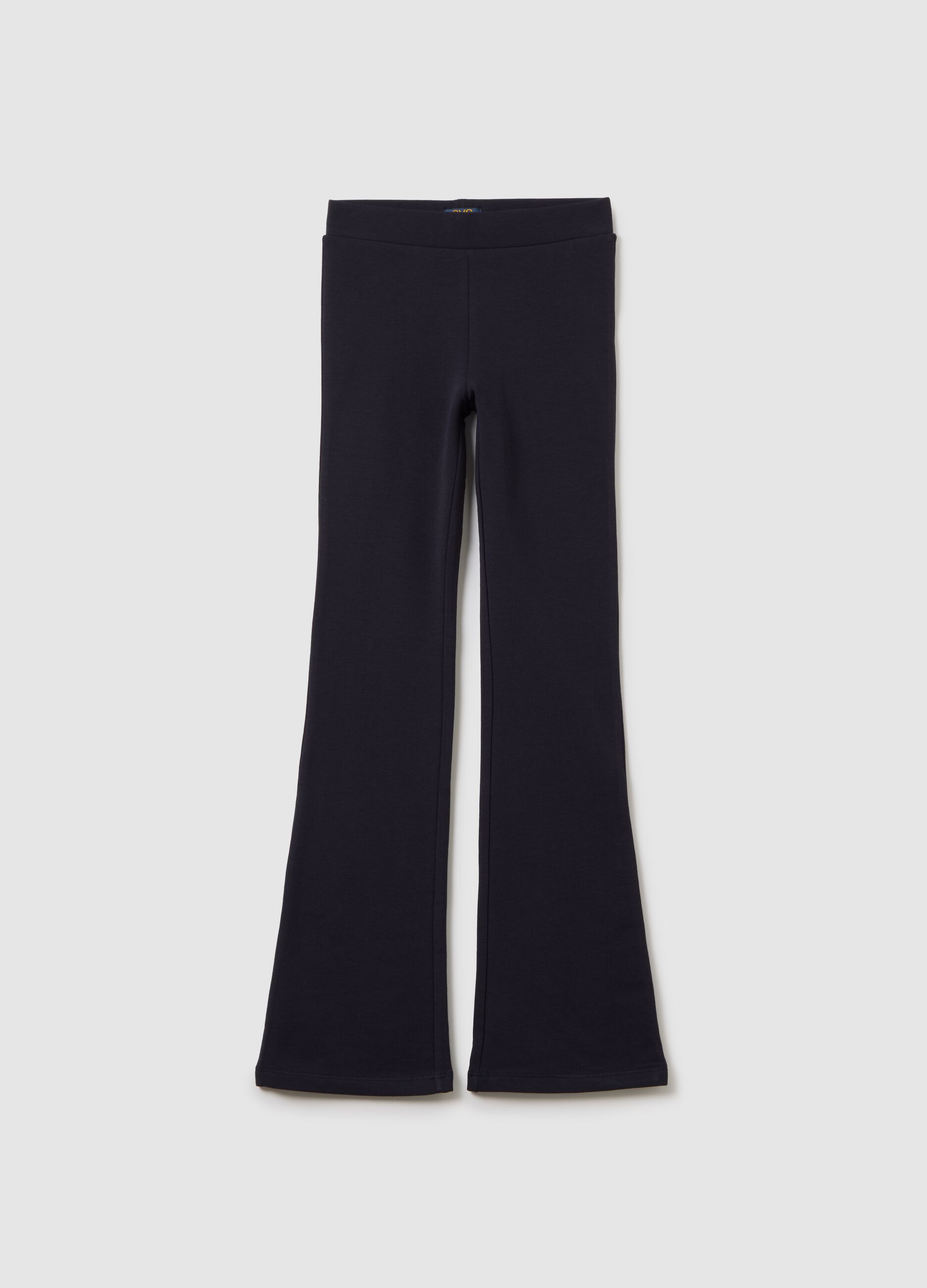 Girls' blue stretch cotton blend flare leggings