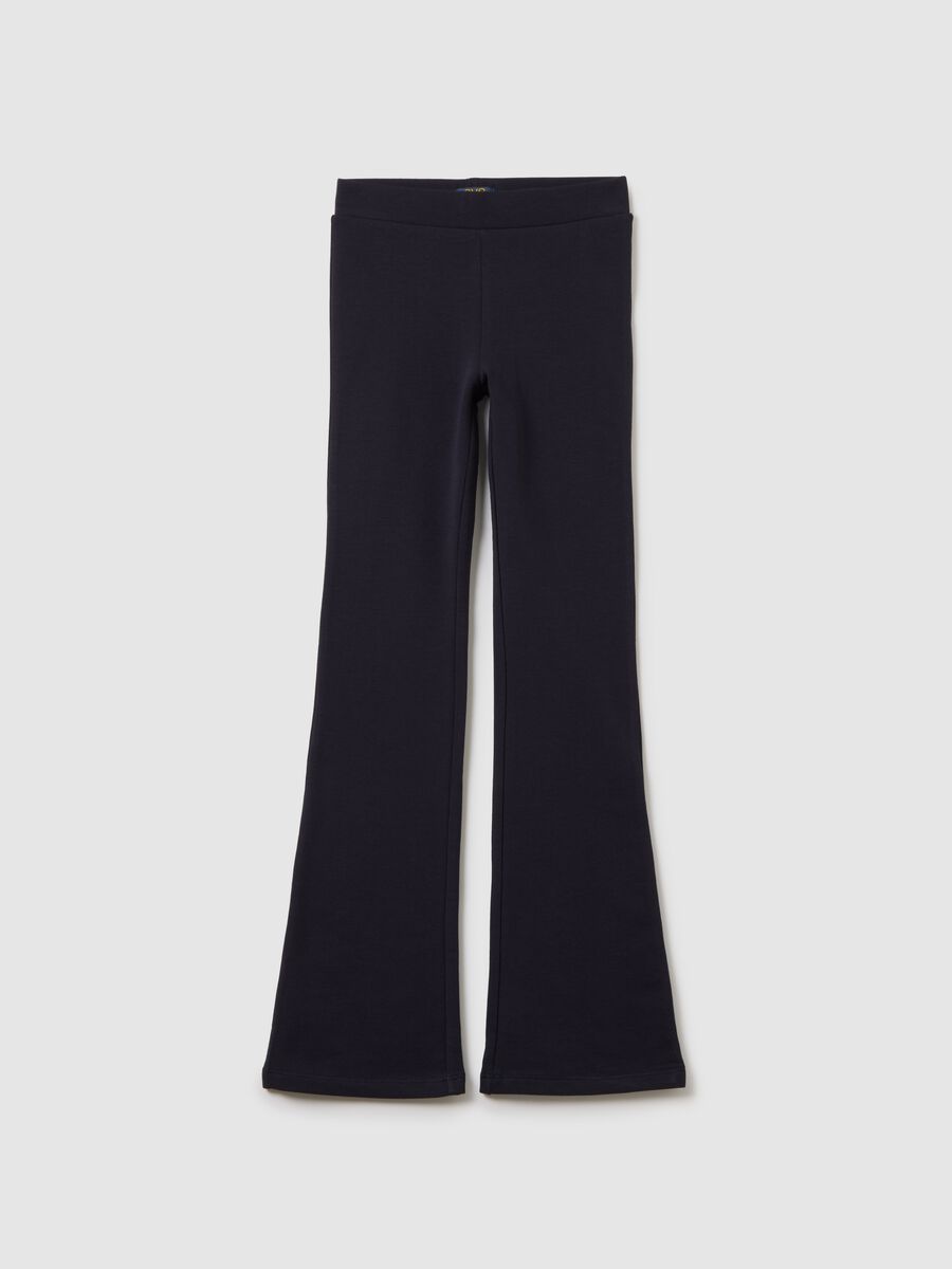Girls' blue stretch cotton blend flare leggings_0