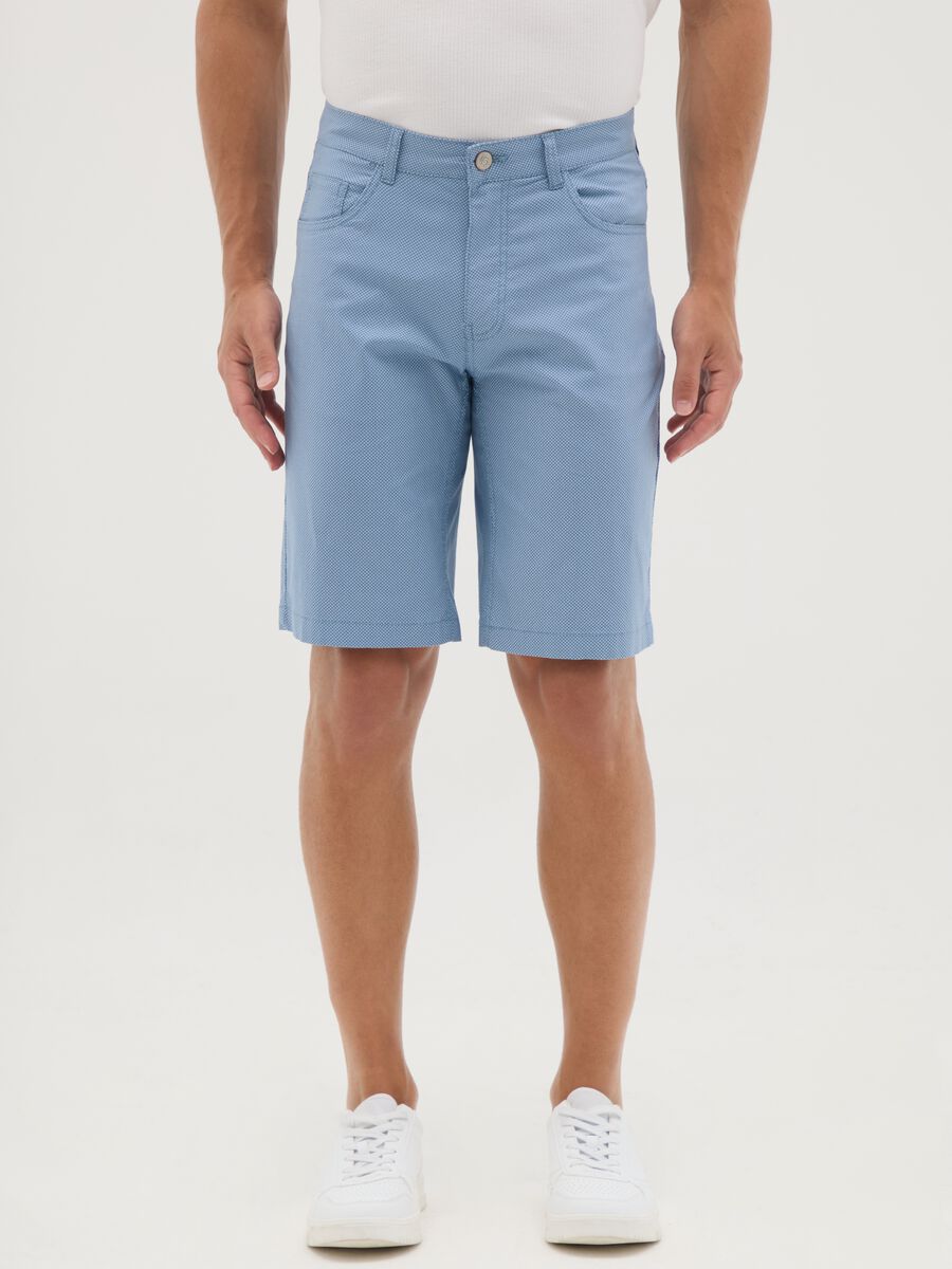 Men's regular fit blue stretch cotton bermuda shorts_1