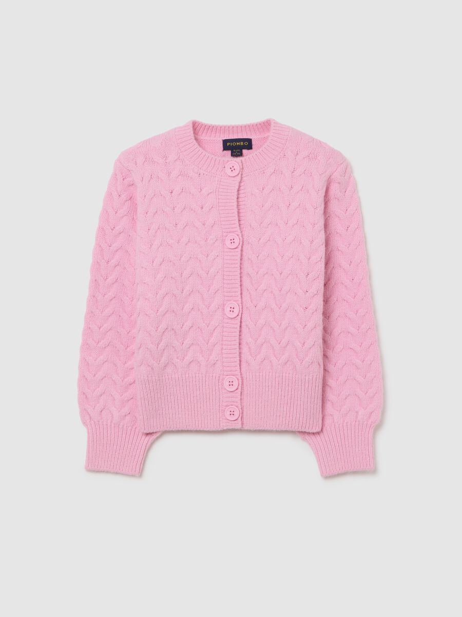 Cardigan da bambina rosa regular fit con motivo a maglia_0