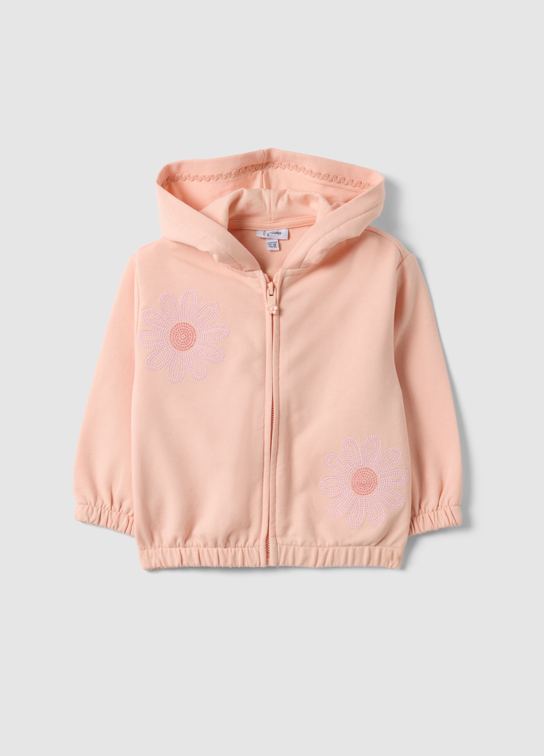 Pink stretch cotton sweatshirt for girls regular fit with flowers