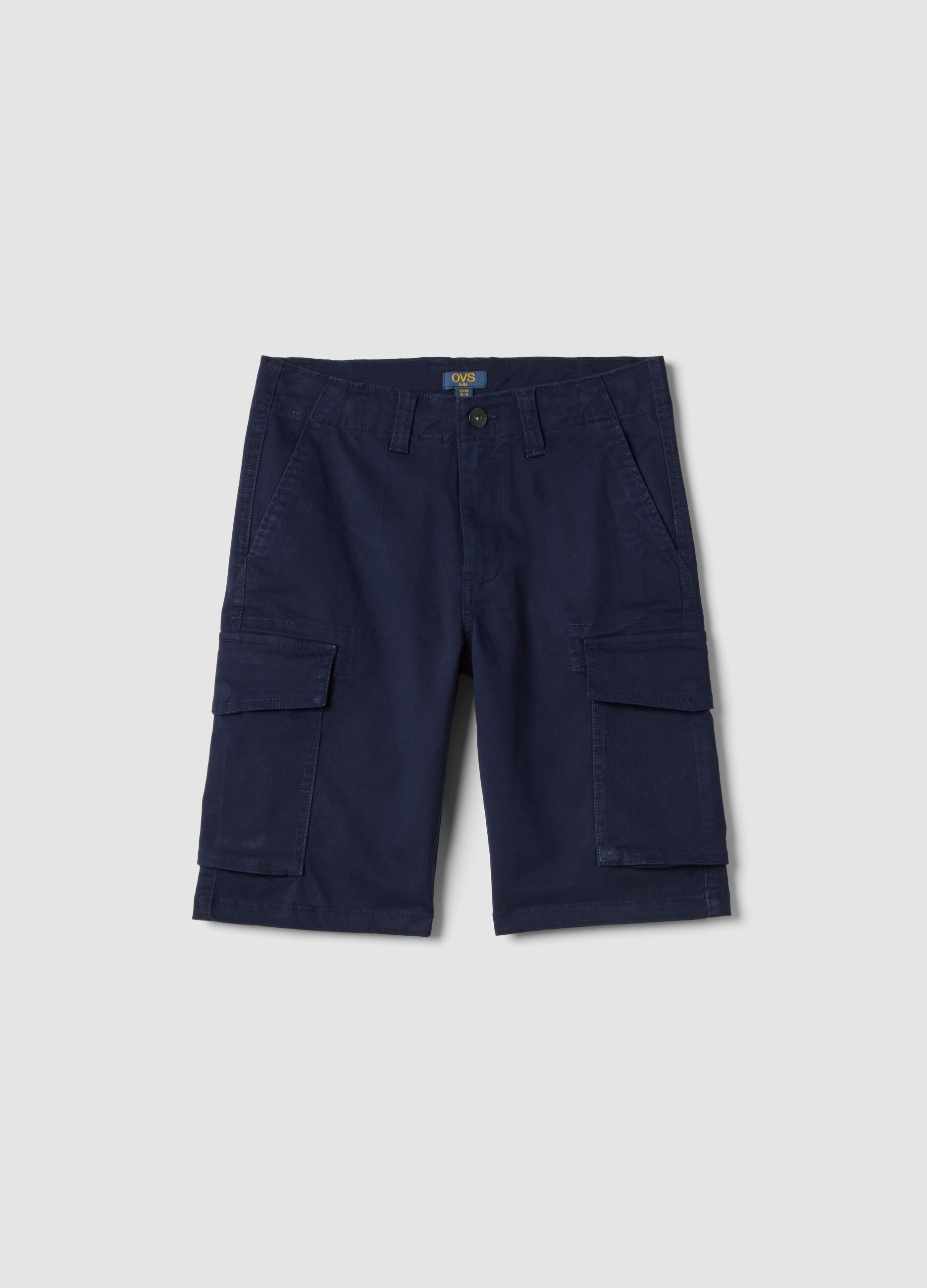 Boys' blue stretch cotton cargo shorts, regular fit
