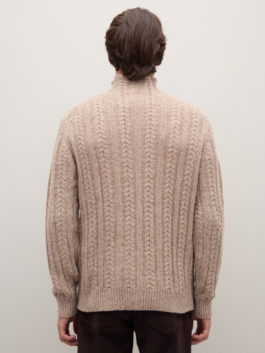 Beige braided pullover with high neck in wool blend regular fit_4