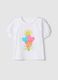 White stretch cotton T-shirt for girls with ice cream print_0