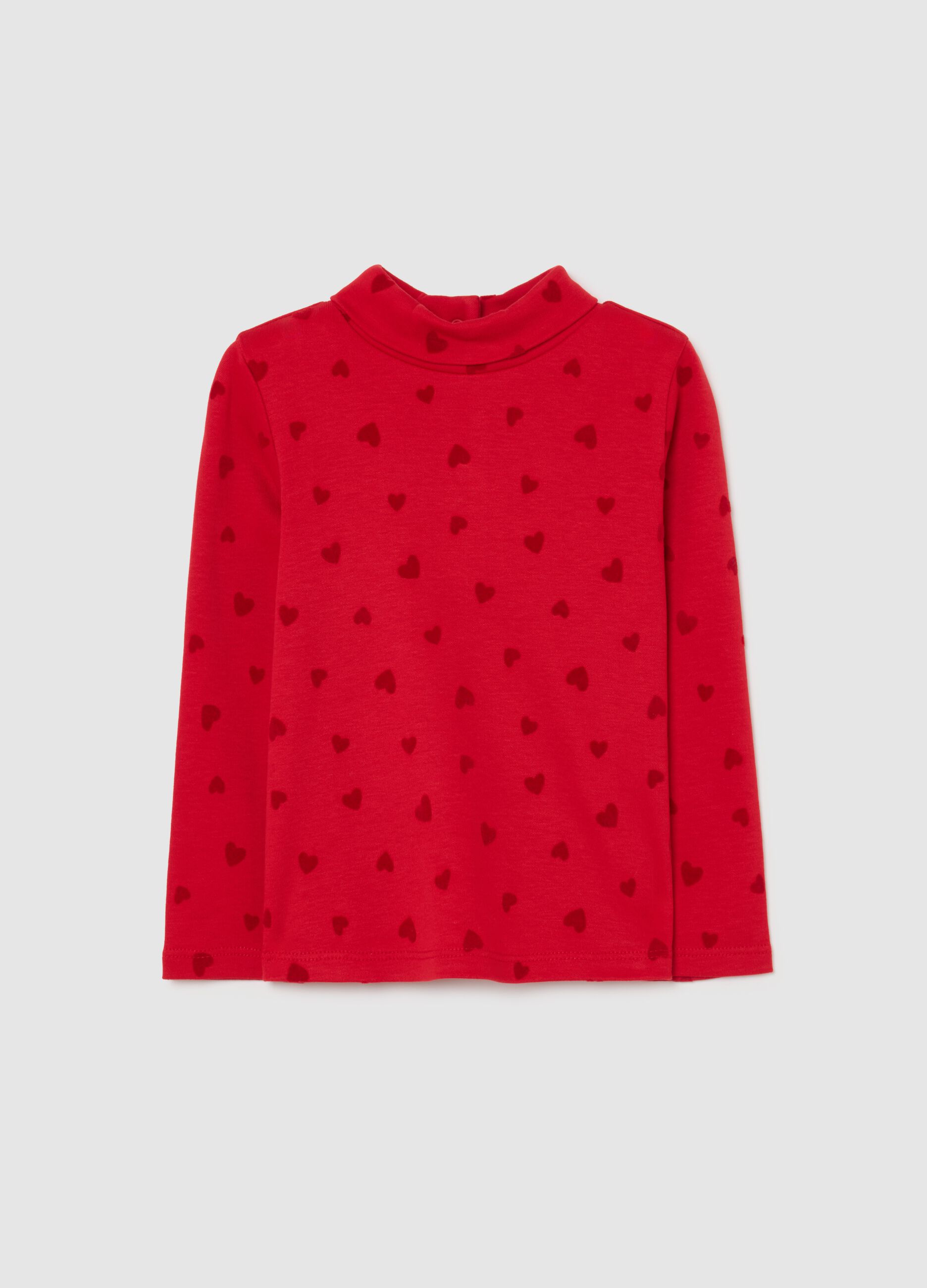 Red children's cotton jumper regular fit with heart prints