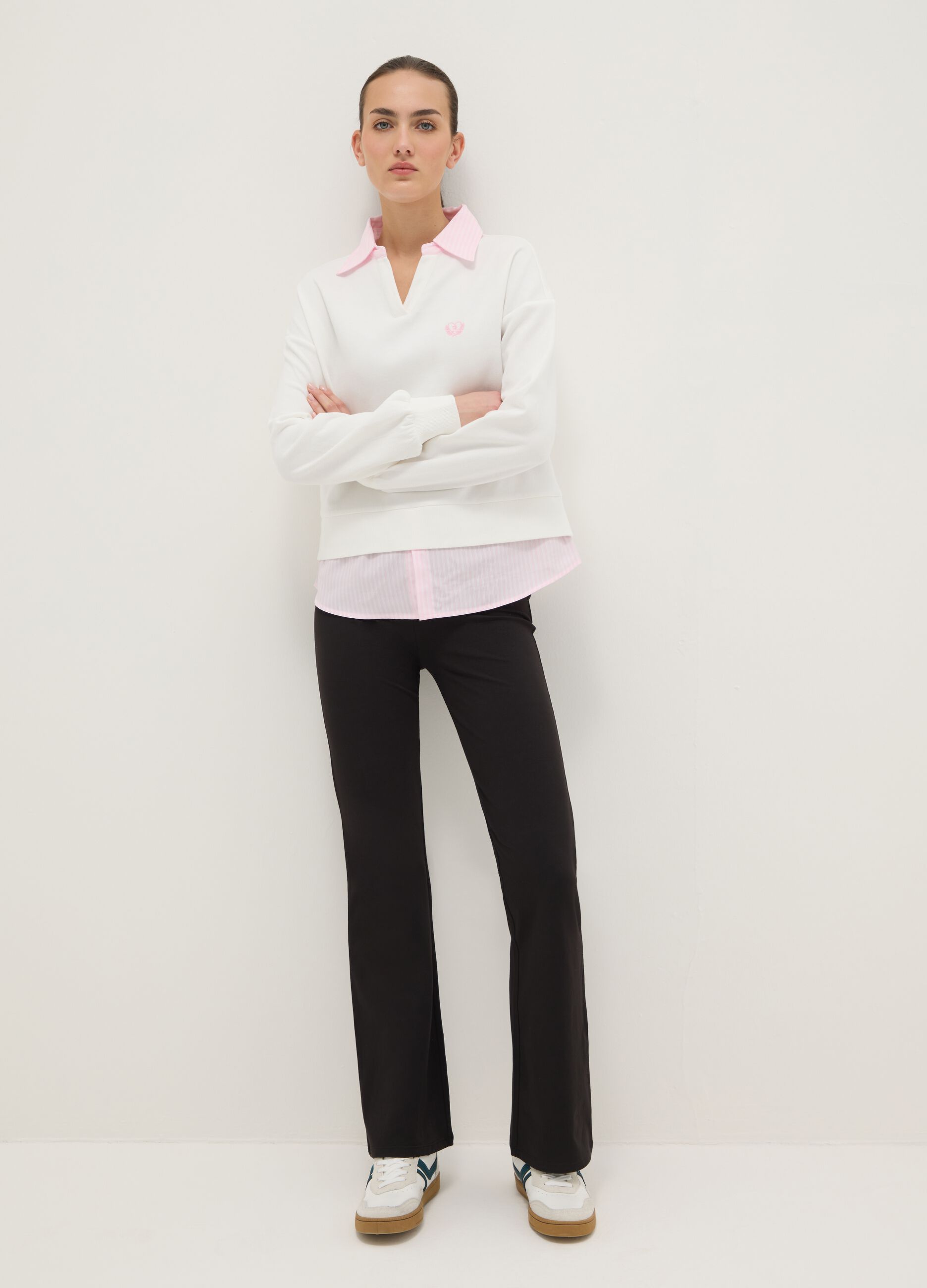 Black Stretch Cotton Flare Fit Leggings