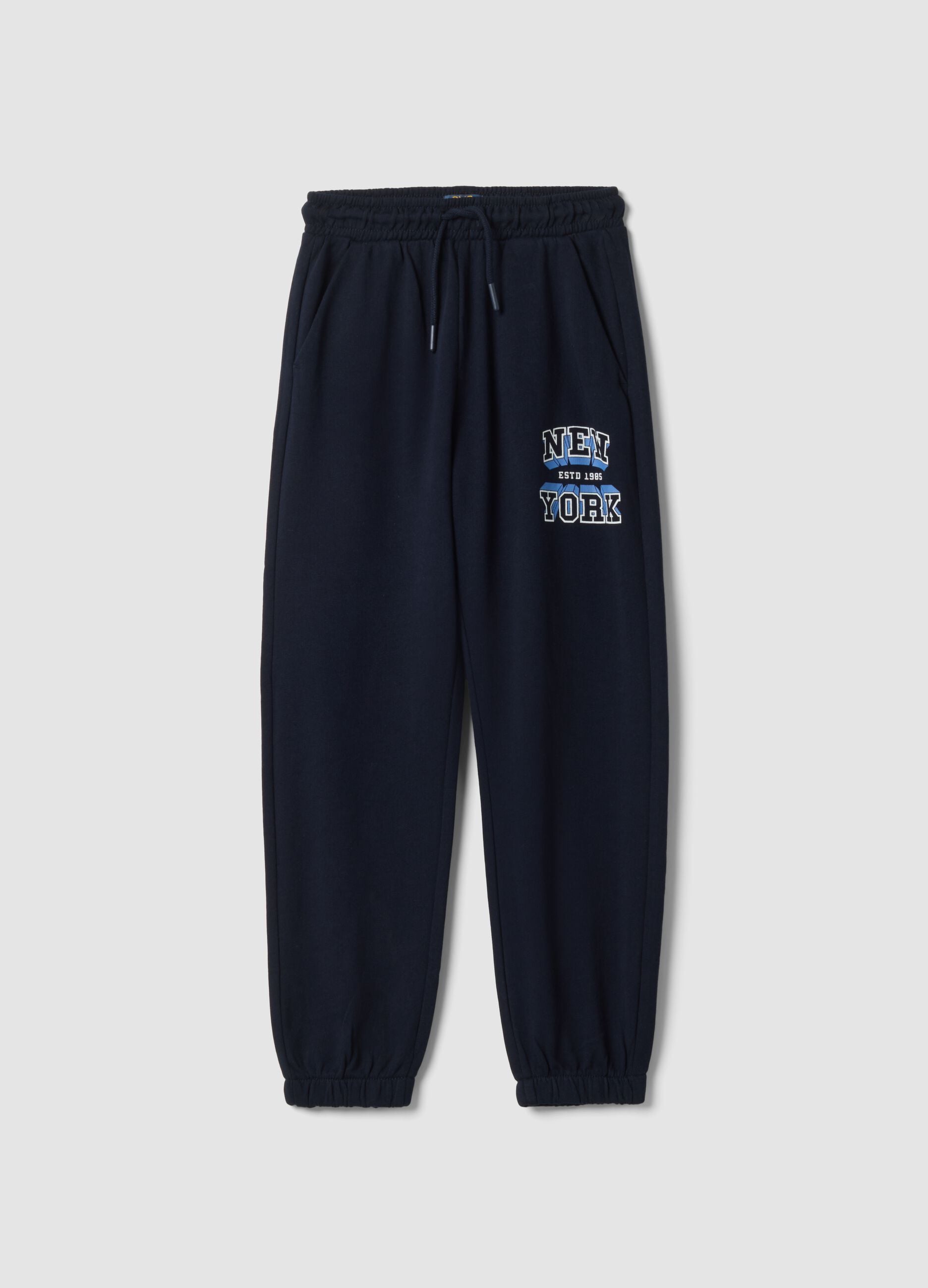 Blue cotton and viscose blend jogger trousers