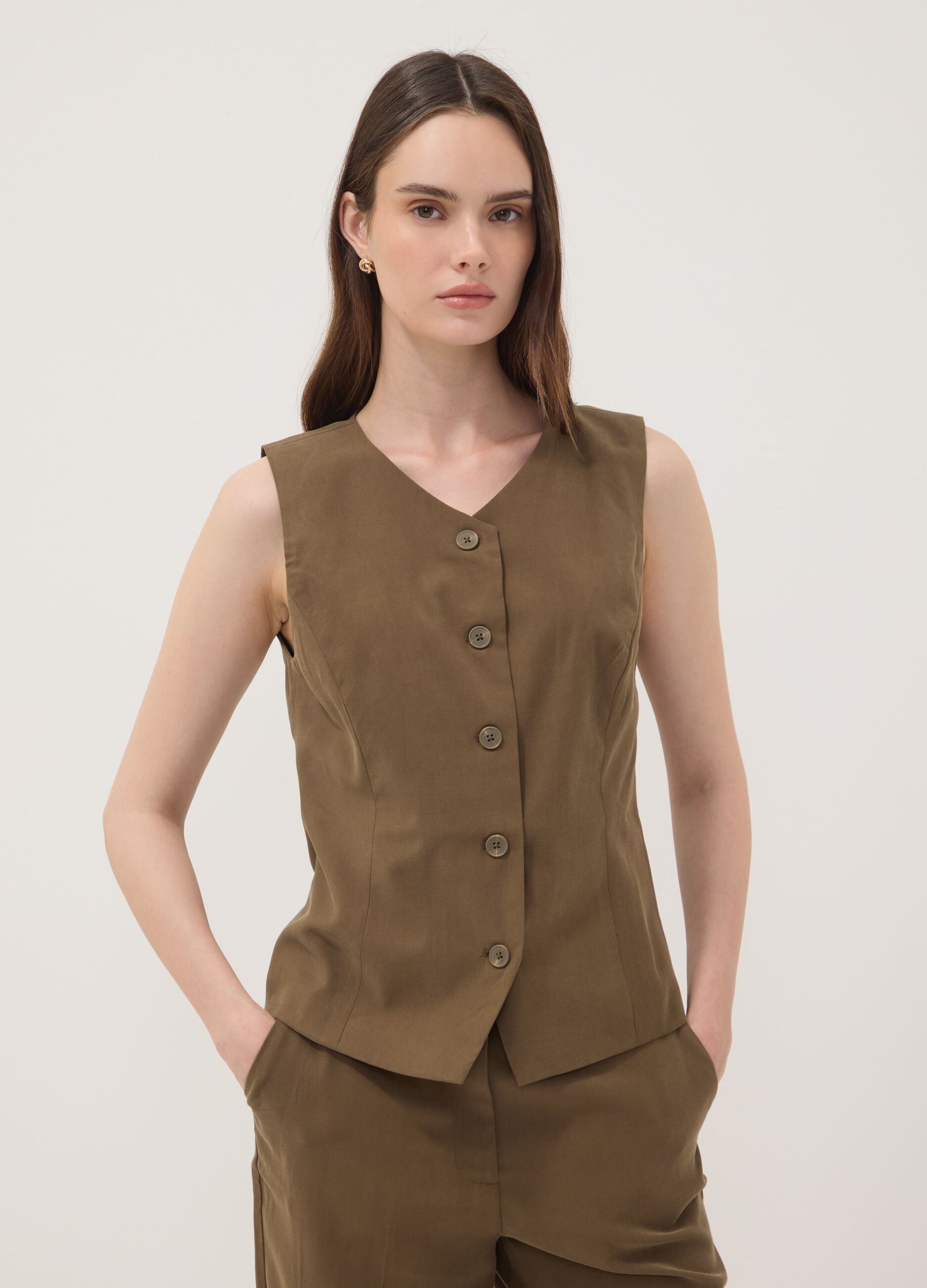 Green slim-fit viscose-blend waistcoat