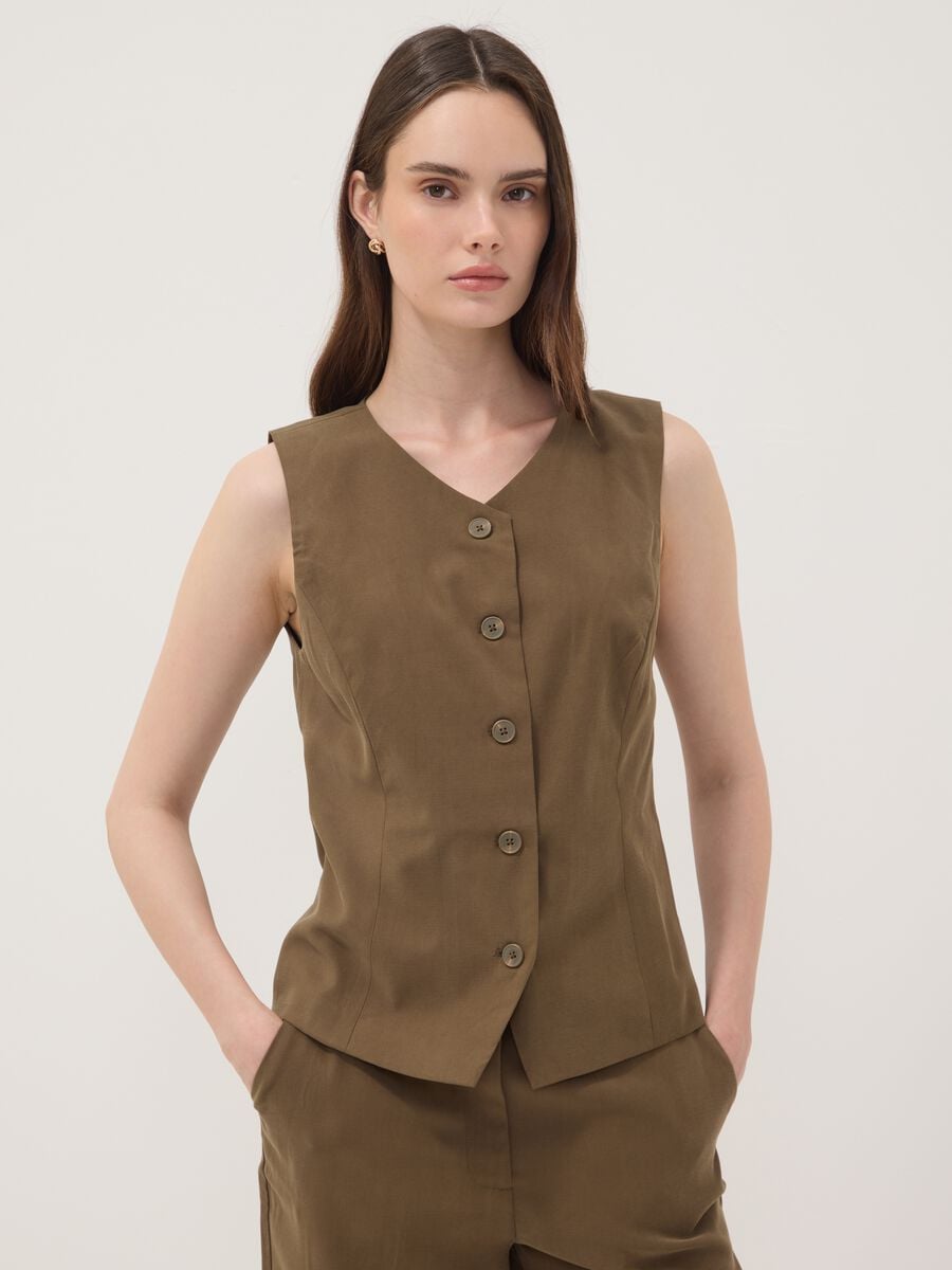 Gilet verde in misto viscosa slim fit_0