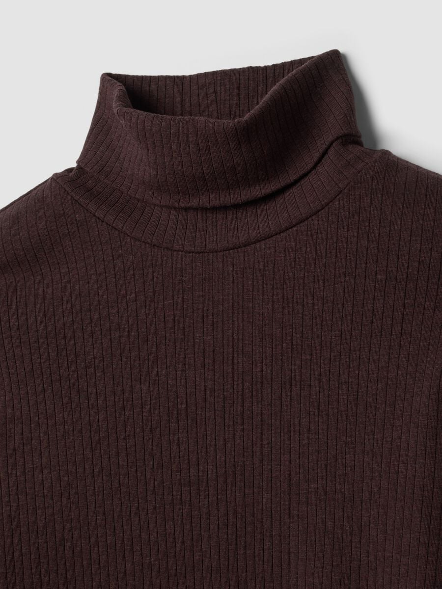 Brown ribbed stretch-cotton crew-neck T-shirt, regular fit_1