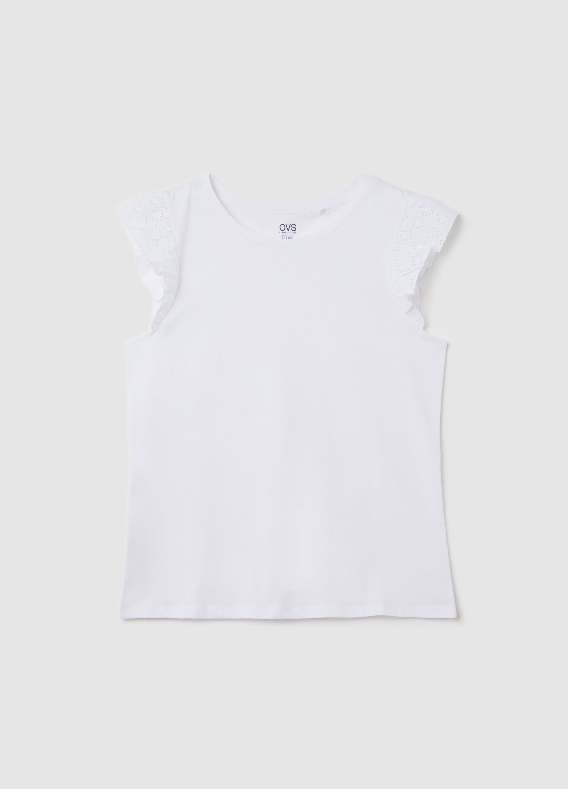White pure cotton tank top with lace details
