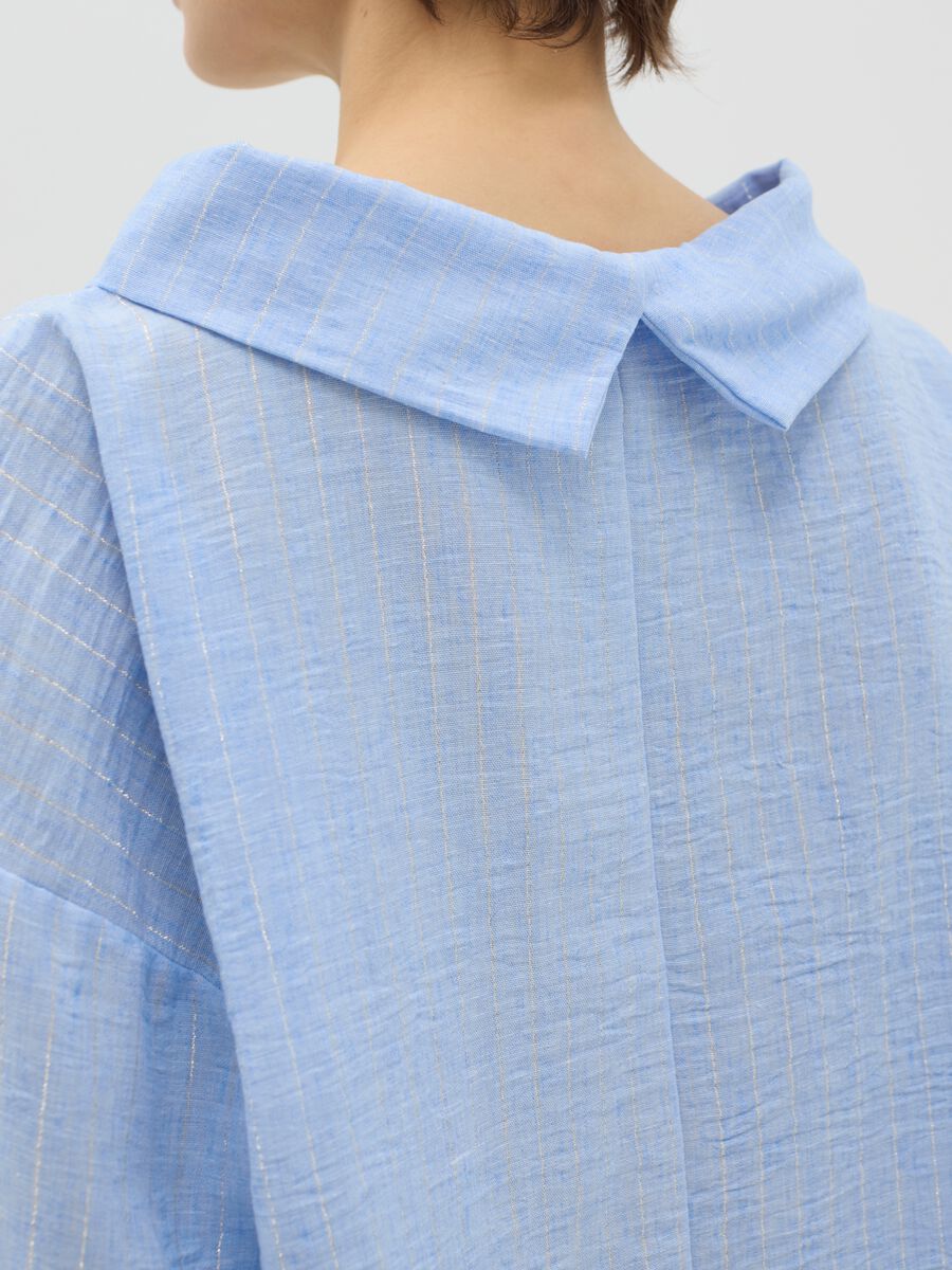 Light blue pinstriped top in lurex with cowl neck_3