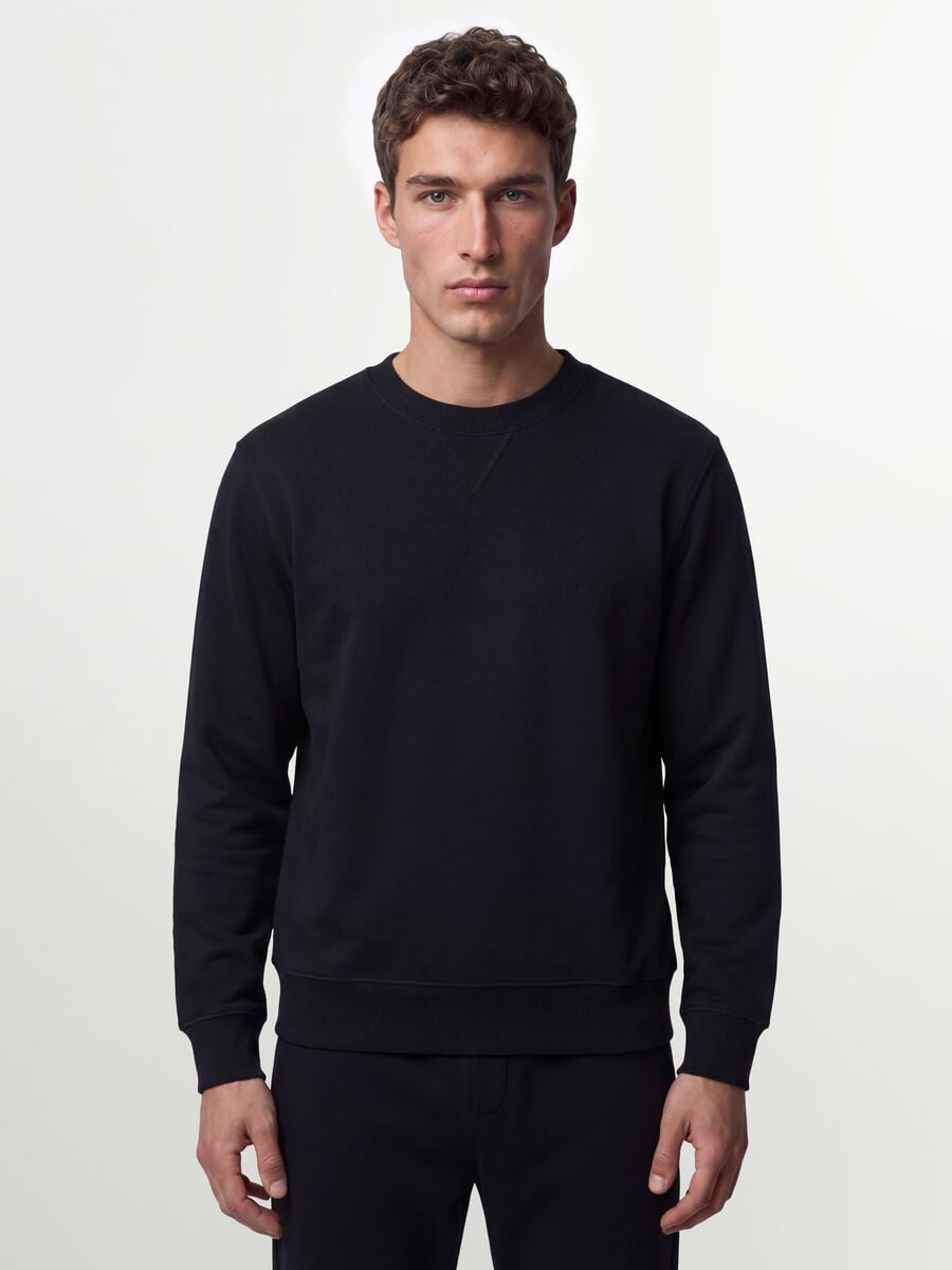Felpa nera girocollo in misto cotone regular fit_0