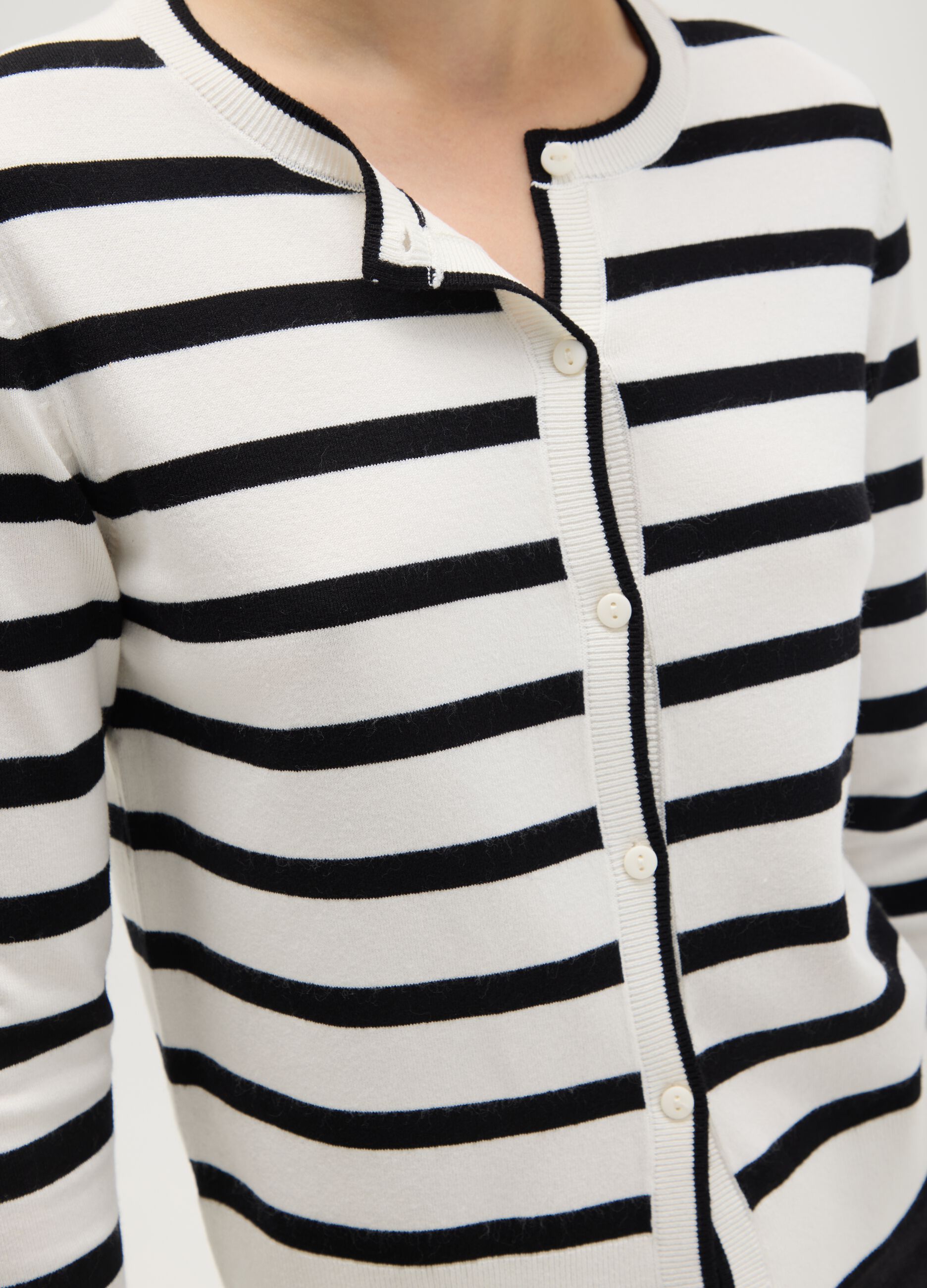 Multicolour Striped Mixed Fabric Cardigan - Regular Fit