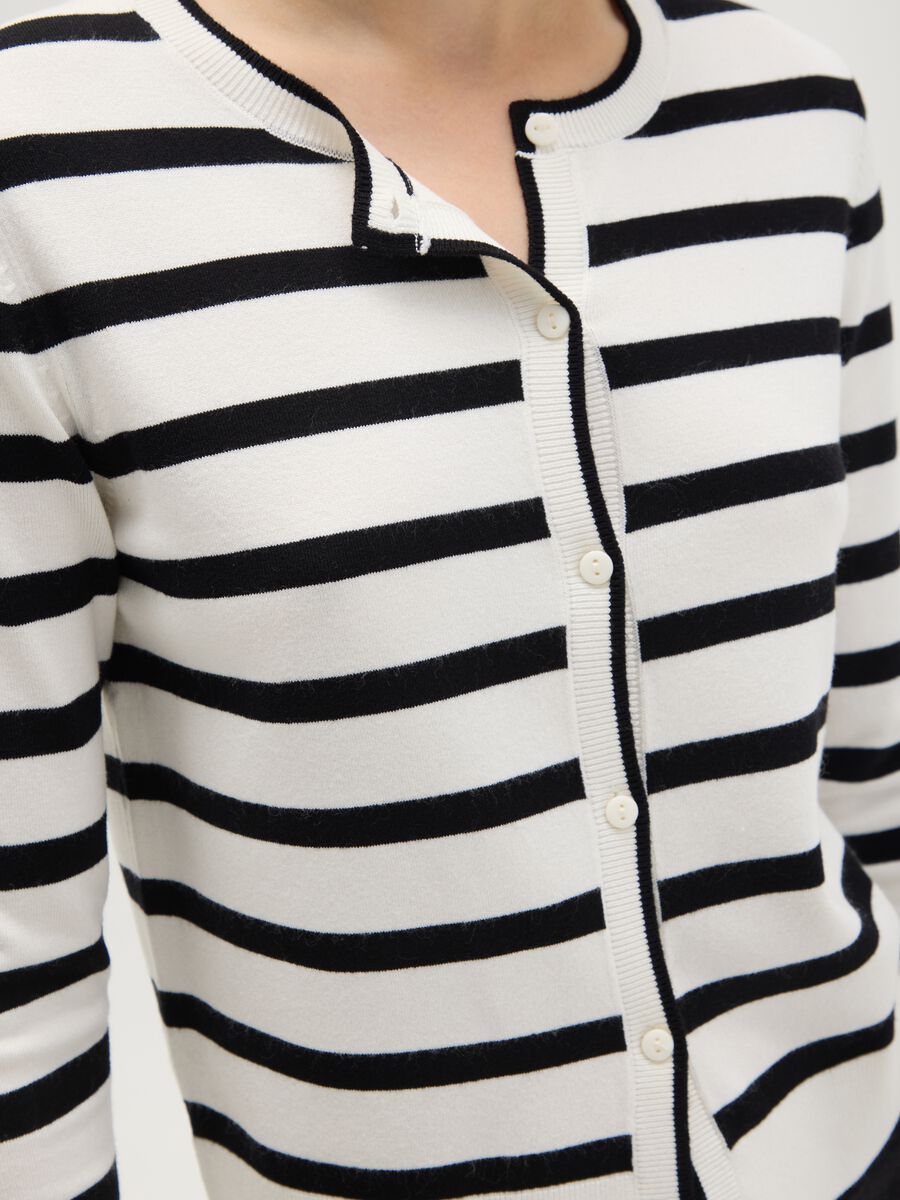 Multicolour Striped Mixed Fabric Cardigan - Regular Fit_1