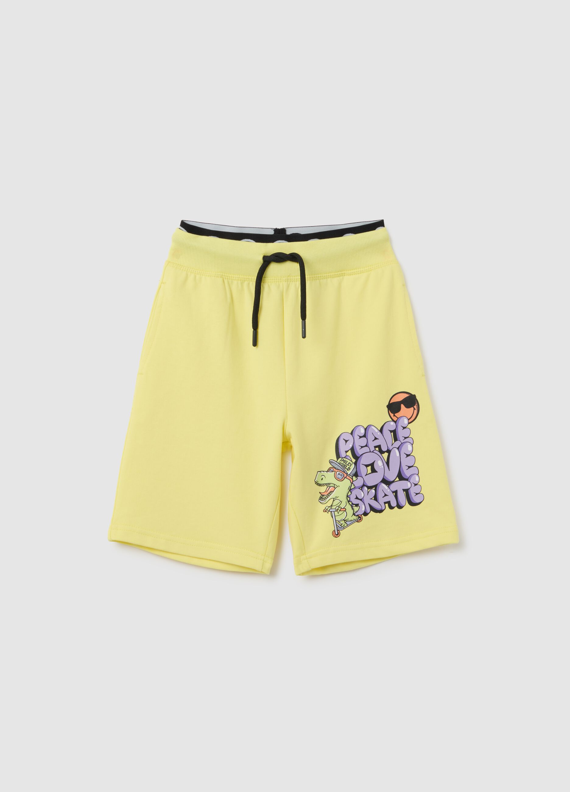 Yellow children's cotton shorts with print
