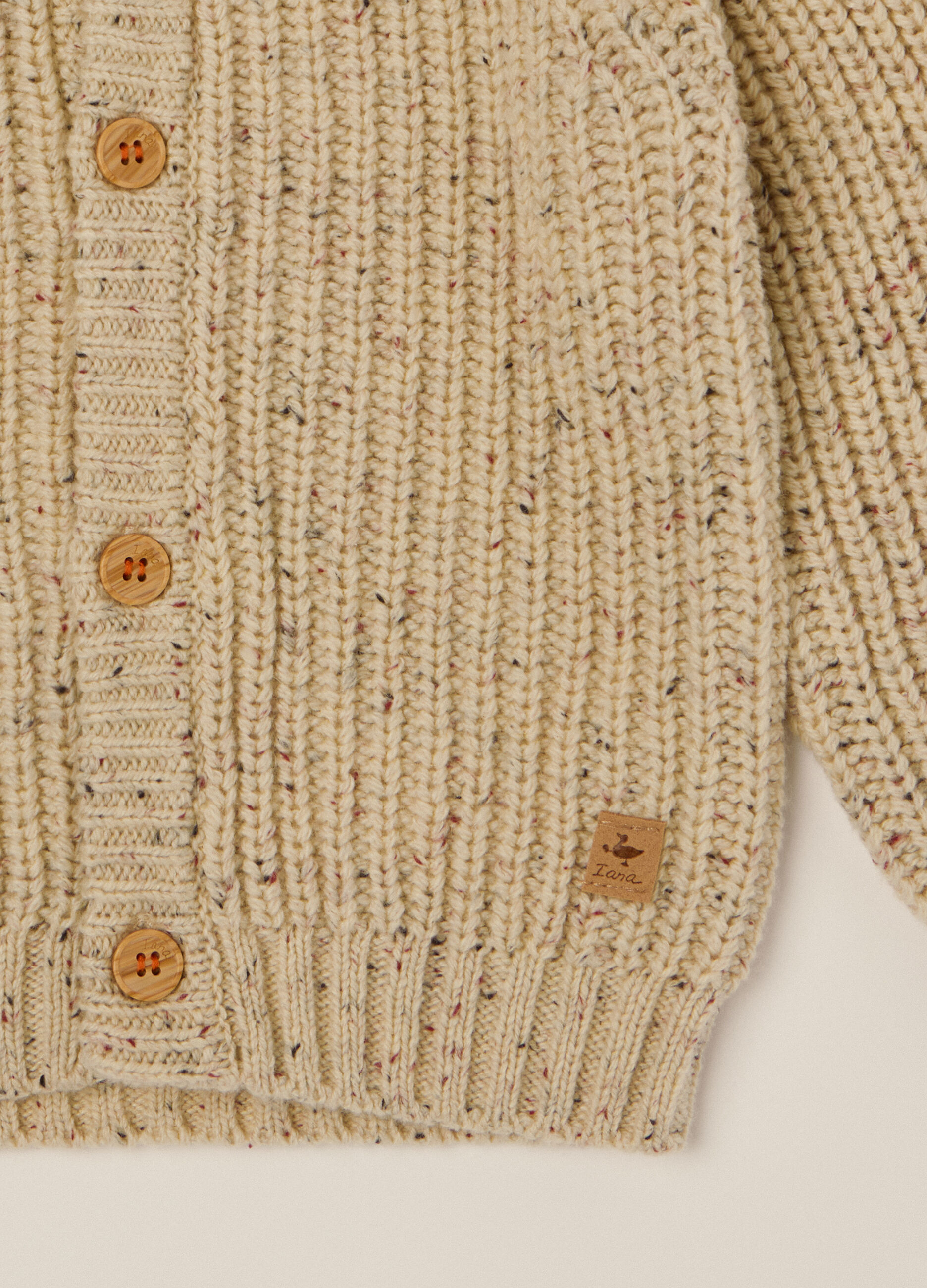 Beige Cardigan for Newborn in Cotton and Wool