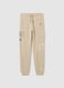 Boy's beige regular fit pure cotton joggers_0