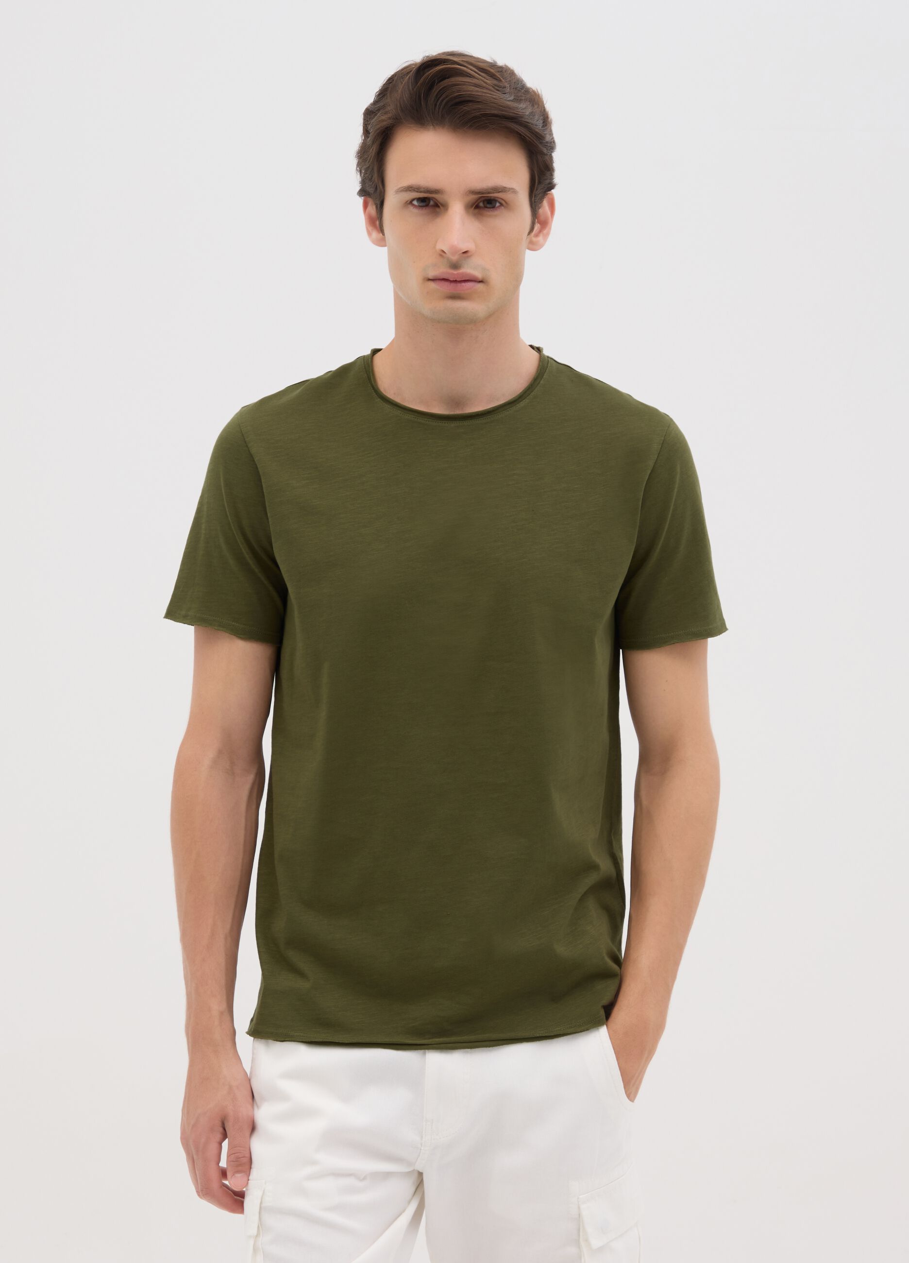 Men's green pure cotton regular fit T-shirt
