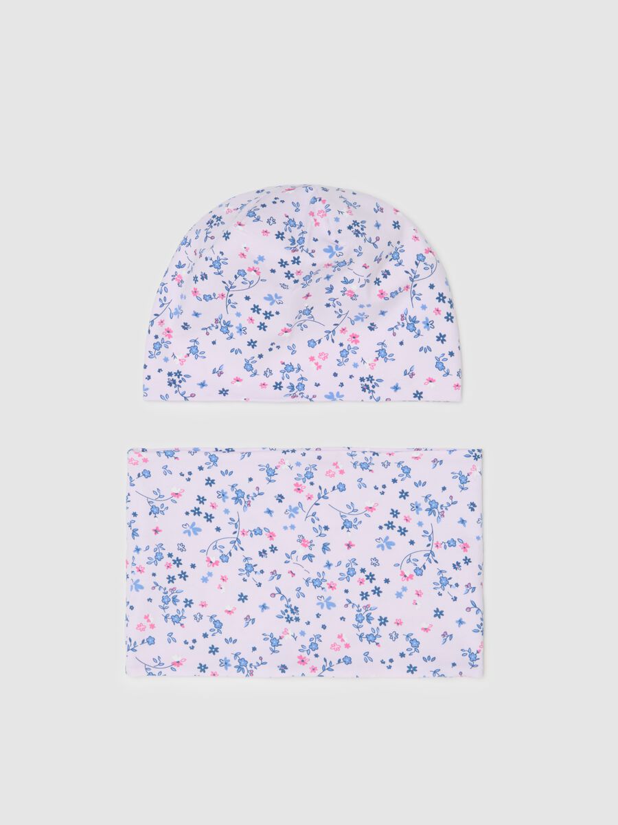Hat and neck warmer set with floral pattern_0