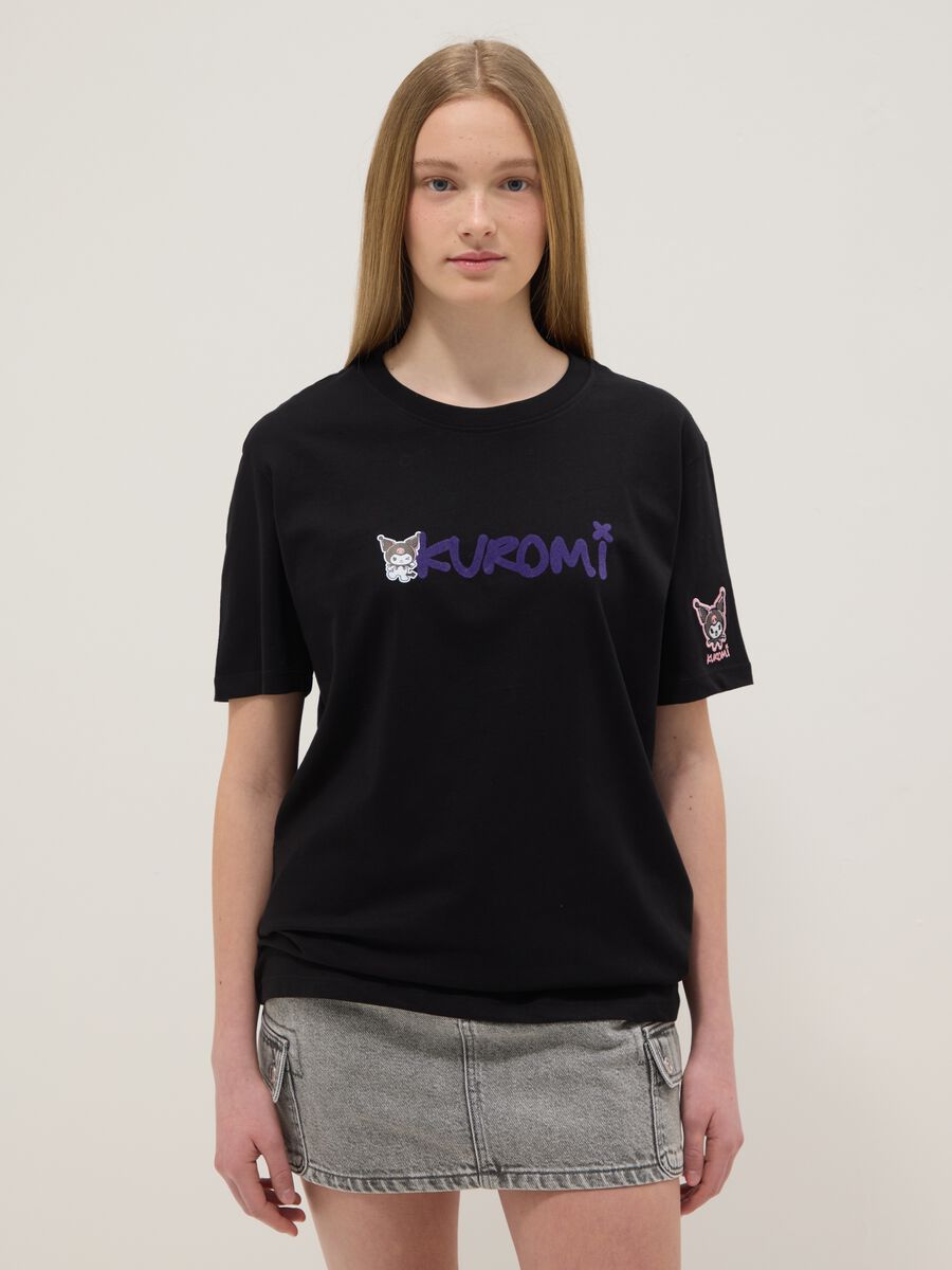 Girls' regular fit black pure cotton T-shirt with Kuromi_0