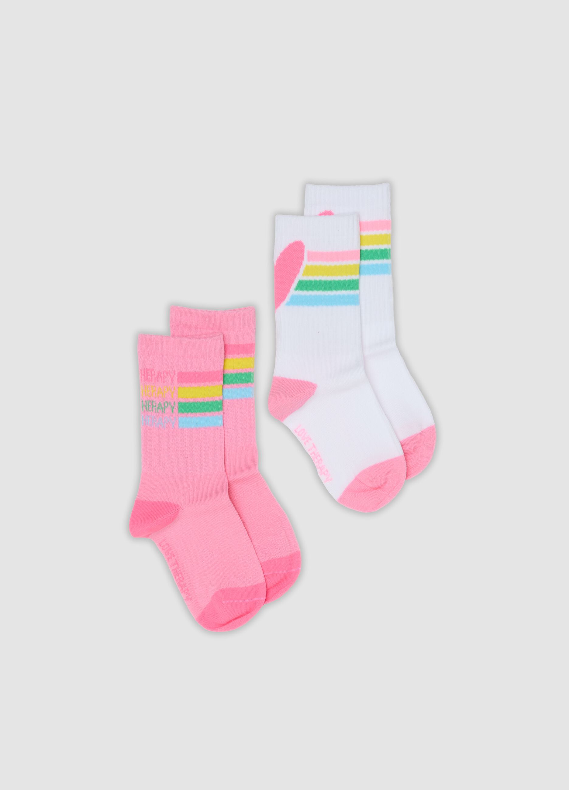 2-pack of pink and white short socks in stretch organic cotton with pattern