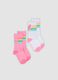 2-pack of pink and white short socks in stretch organic cotton with pattern_0
