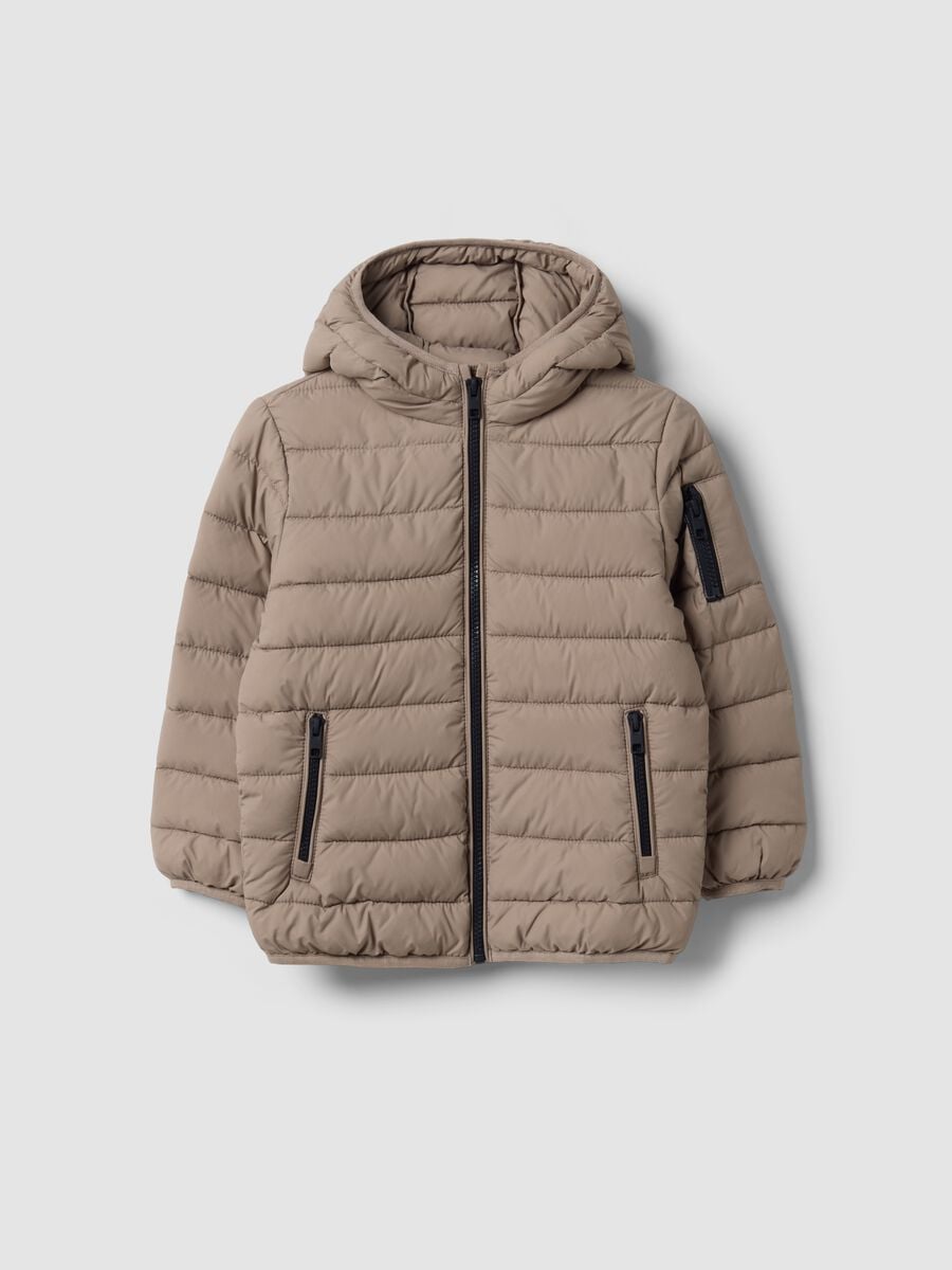 Giubbotto Utralight beige imbottito con cappuccio e zip per bambino_0