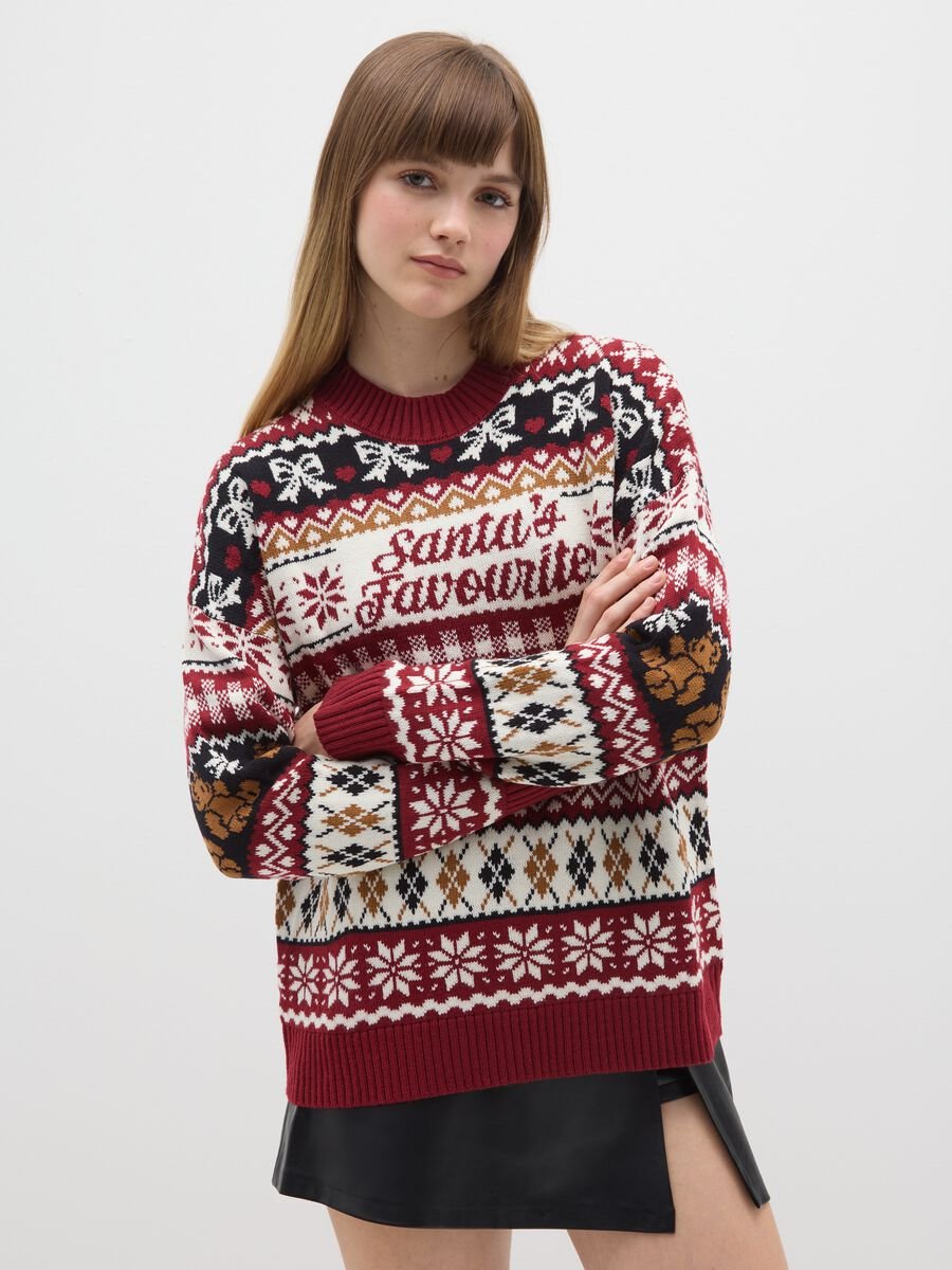 Multicolour Christmas jumper with oversized fit and crew neck_0