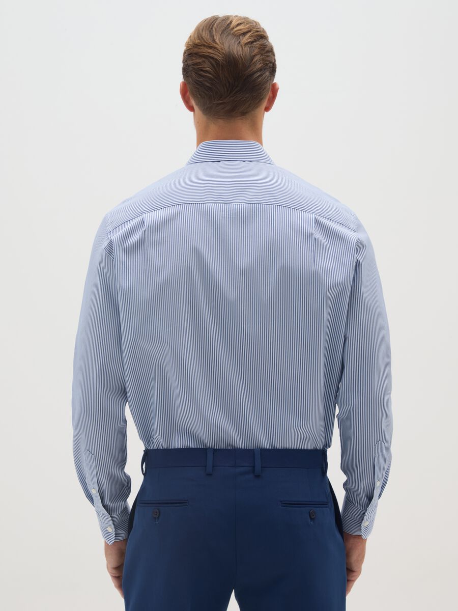 Blue slim stripe shirt with French collar and buttons_2