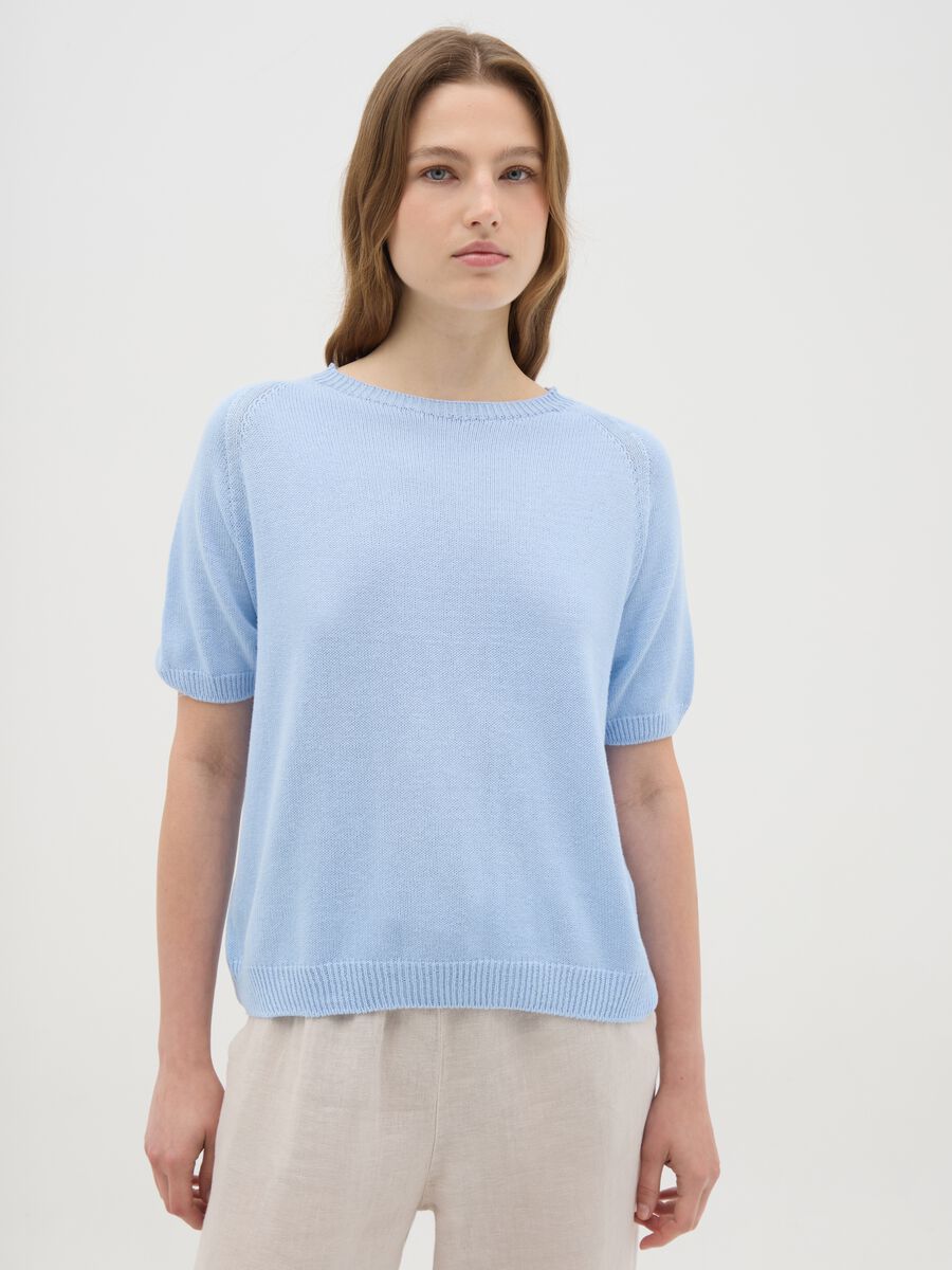 Women's light blue pure cotton regular fit t-shirt_0