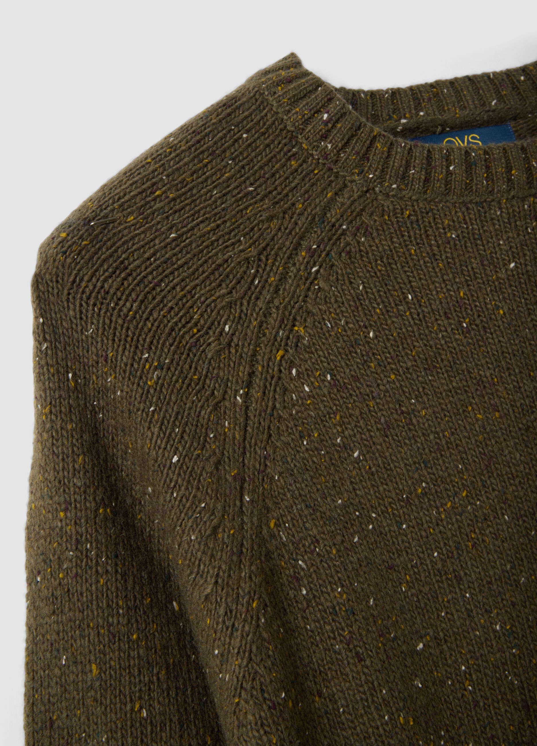 Green cotton-wool blend crew neck jumper