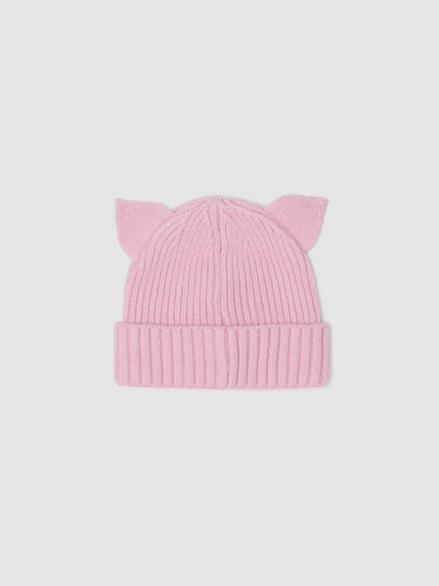 Pink ribbed stretch beanie with Hello Kitty embroidery_1