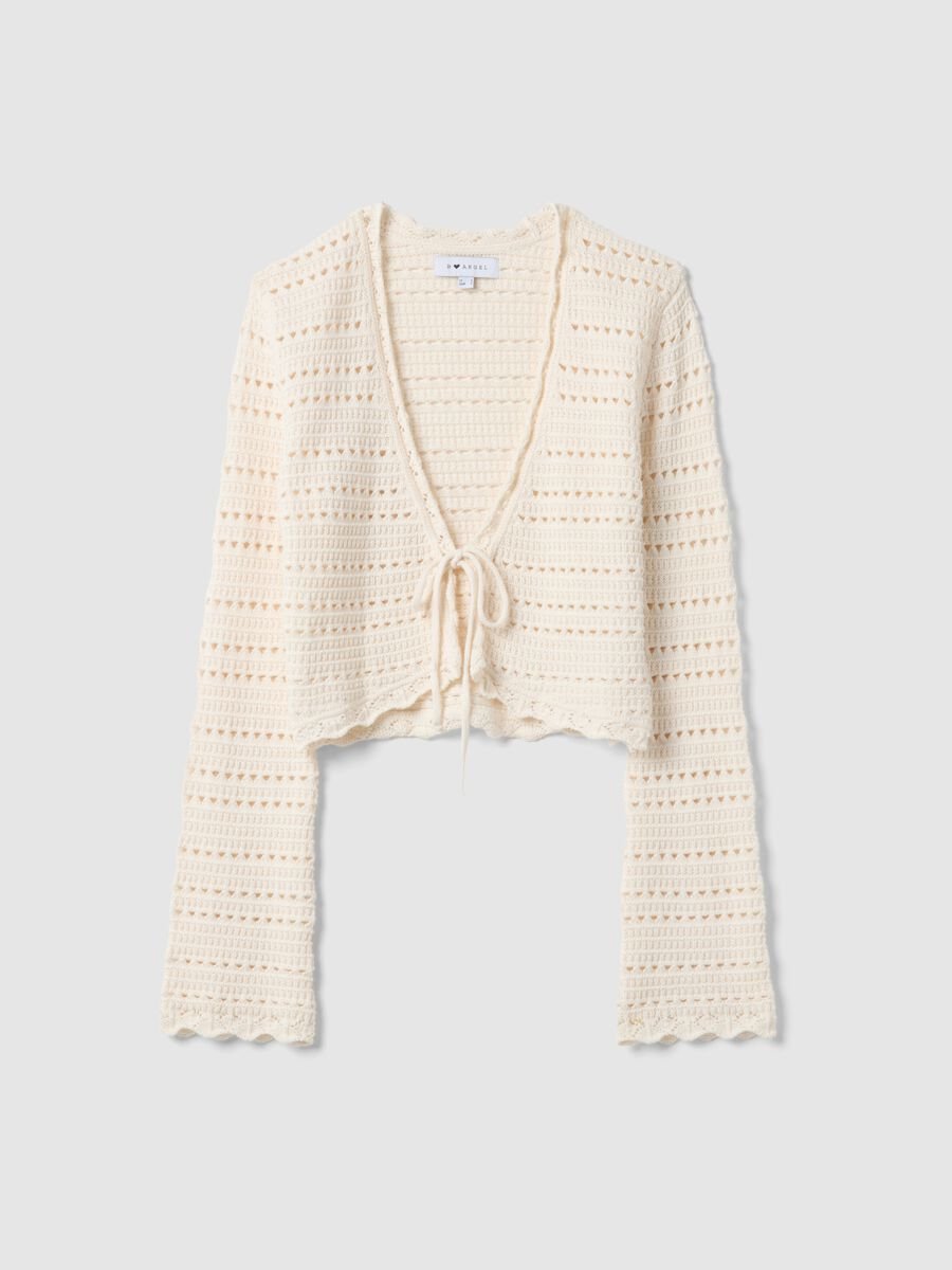 White pure cotton cardigan with regular fit and perforated design_4