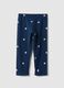 Girls' slim fit blue stretch cotton leggings with patterns_0