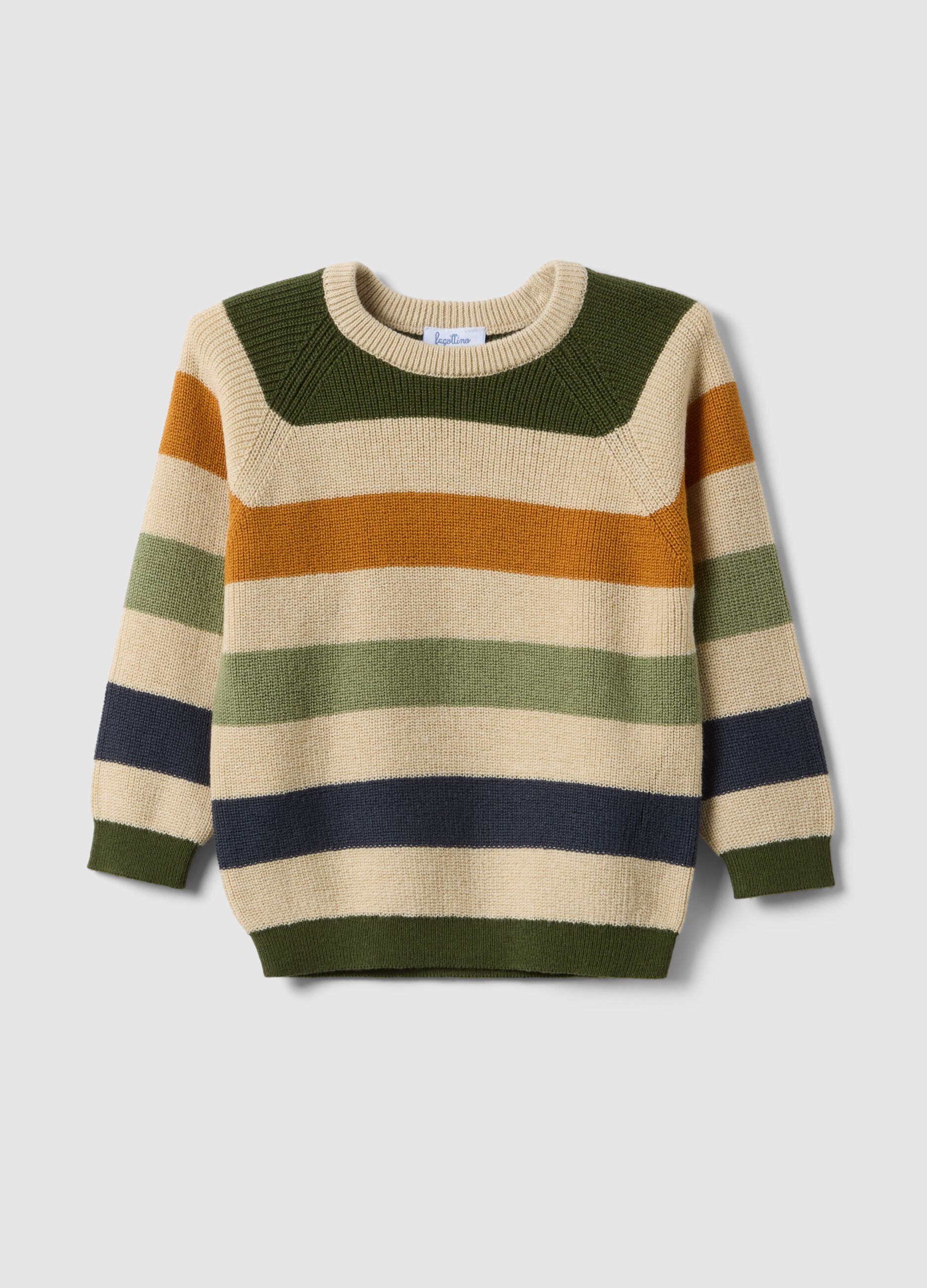 Boys&rsquo; multicolour striped cotton-blend jumper with buttons, regular fit
