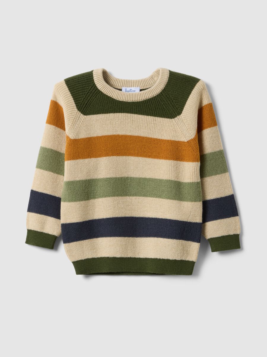 Maglione da bimbo a righe multicolor in misto cotone con bottoni regular fit_0