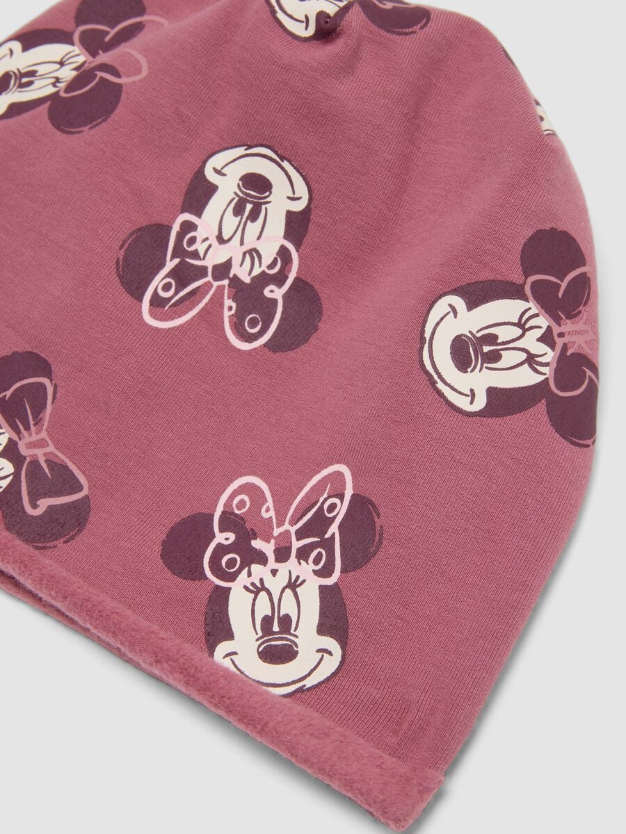 Cappello rosa in cotone organico elasticizzato con stampa Minnie per bimba_2