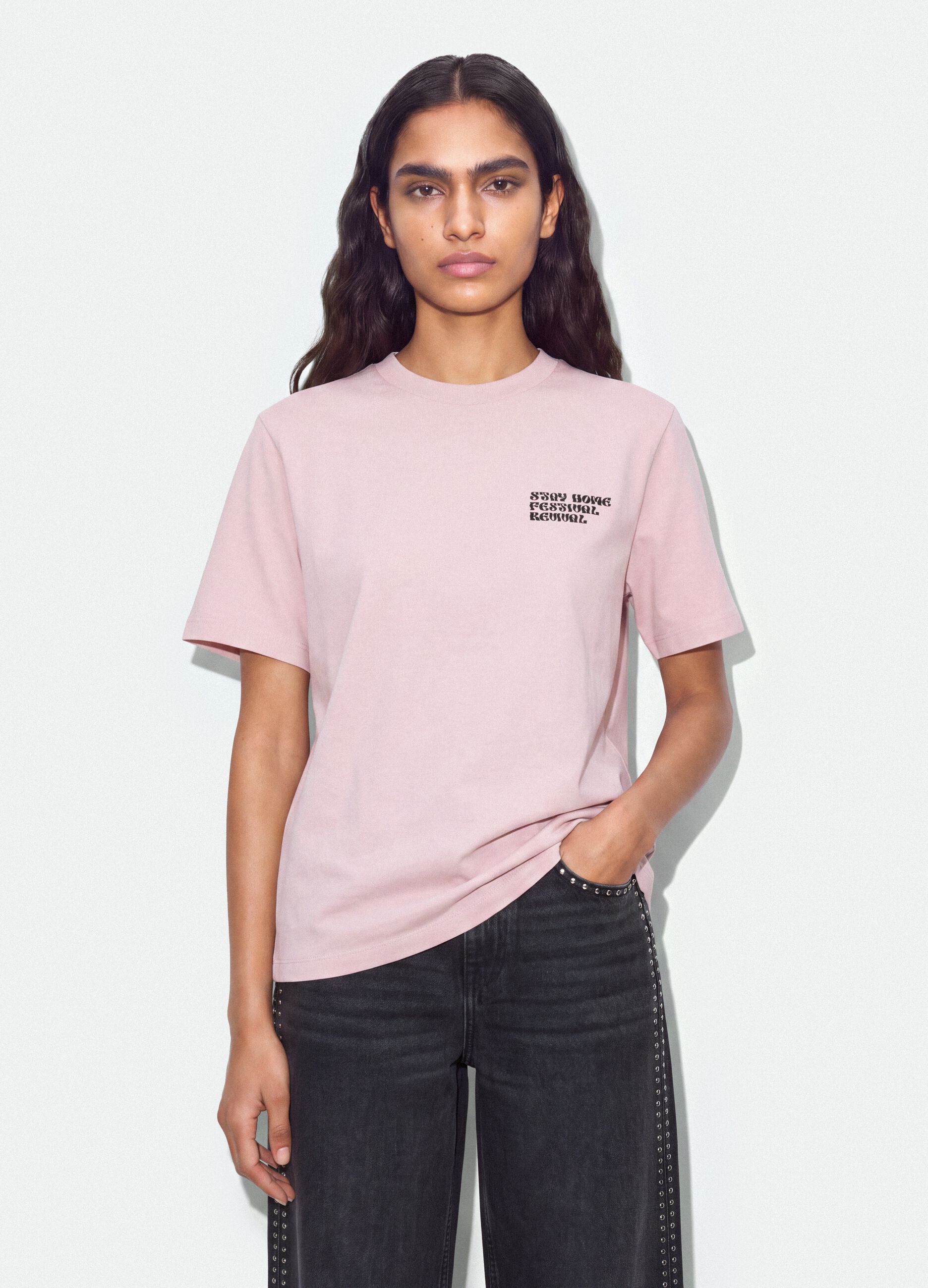 Pink relaxed-fit pure cotton T-shirt with print
